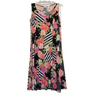 Womens Kim Rogers Size M Floral Print Dress Sleeveless, Knee Length, Multi-Color